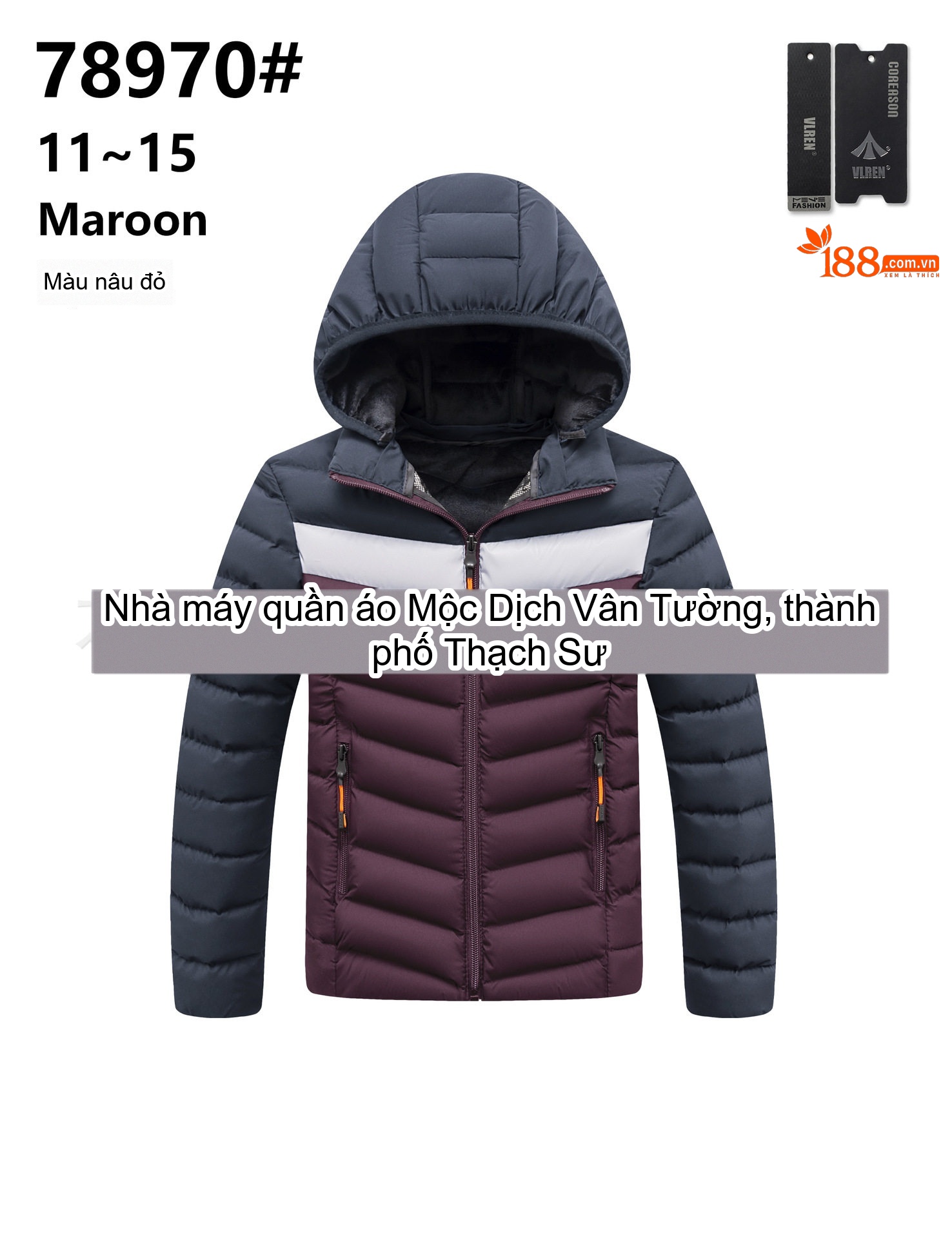 Áo Khoác Phao Nam Nữ Trẻ Em Có Mũ Trùm Đầu Lót Lông Dày Dặn Màu Đen, Vàng, Đỏ Nâu, Tím chi tiết 4