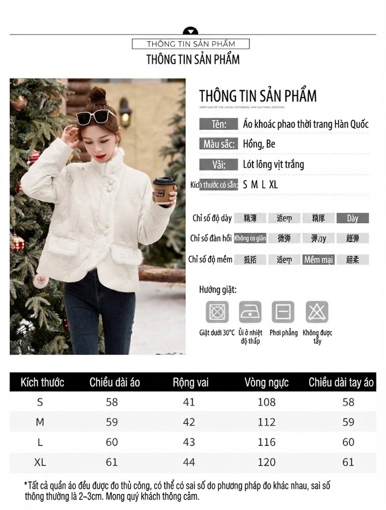 Áo Khoác Phao Nữ Bạch Áp Nhung Quốc Phong Cổ Điển Viền Lông Cáo Cao Cấp Màu Trắng, Hồng chi tiết 11