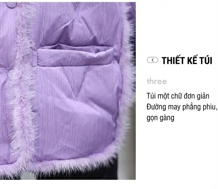 Áo Khoác Phao Nữ Cổ Trụ Ngắn Tay Bồng 90 Bạch Áp Nhung Màu Trắng, Đen, Tím chi tiết 9
