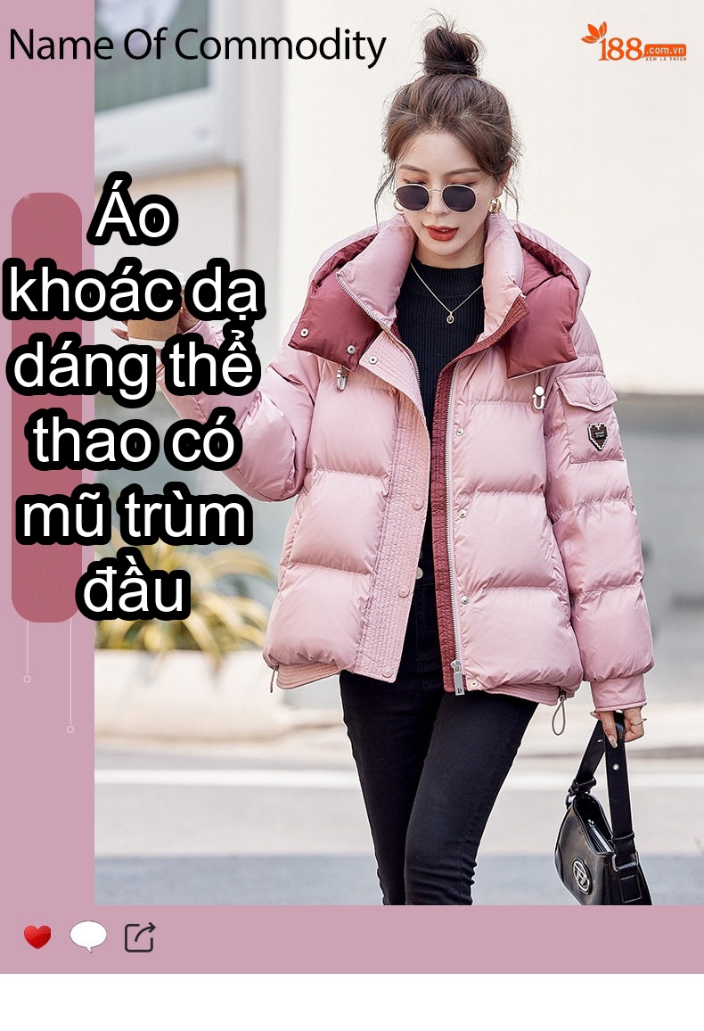 Áo Khoác Phao Nữ Cotton Dáng Ngắn Màu Trắng, Đen, Hồng chi tiết 1