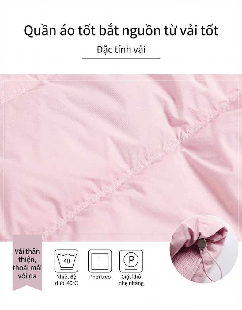 Áo Khoác Phao Nữ Cotton Dáng Ngắn Màu Trắng, Đen, Hồng chi tiết 7
