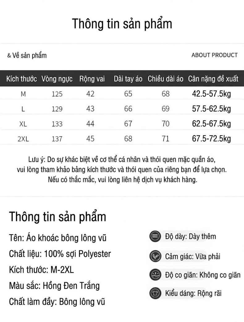 Áo Khoác Phao Nữ Cotton Dáng Ngắn Màu Trắng, Đen, Hồng chi tiết 8