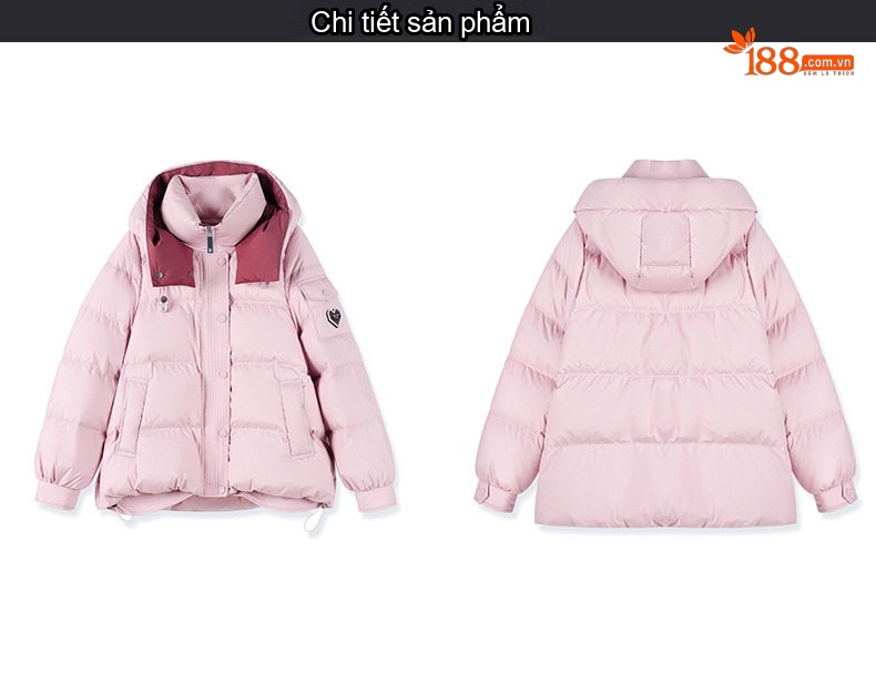 Áo Khoác Phao Nữ Cotton Dáng Ngắn Màu Trắng, Đen, Hồng chi tiết 23