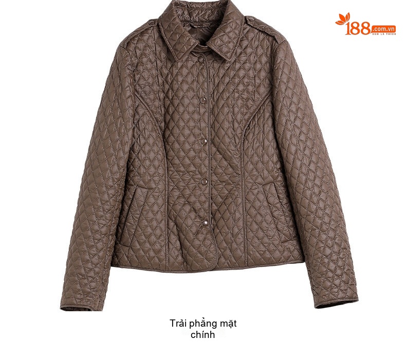 Áo Khoác Phao Nữ Cotton Trám Ô Cổ Bẻ Thiết Kế Nhỏ Nhắn Màu Đen, Nâu chi tiết 29