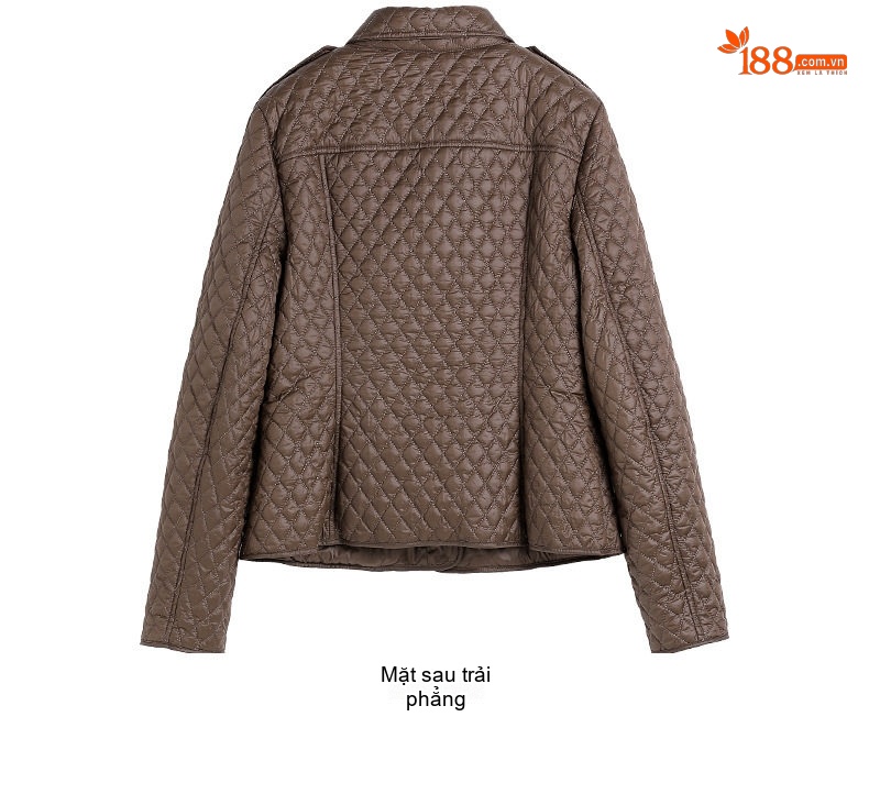 Áo Khoác Phao Nữ Cotton Trám Ô Cổ Bẻ Thiết Kế Nhỏ Nhắn Màu Đen, Nâu chi tiết 30