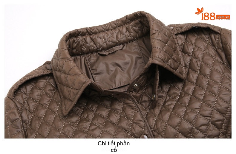 Áo Khoác Phao Nữ Cotton Trám Ô Cổ Bẻ Thiết Kế Nhỏ Nhắn Màu Đen, Nâu chi tiết 31