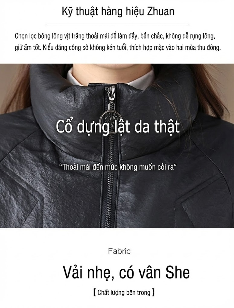 Áo Khoác Phao Nữ Da Bóng Dáng Ngắn Form Rộng Màu Đen chi tiết 2