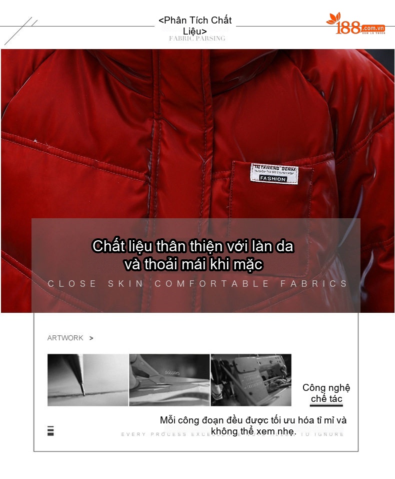 Áo Khoác Phao Nữ Da Bóng Ngắn Dáng Hàn Quốc Lông Vịt Trắng Dày Dặn Màu Xanh Lá, Đỏ, Xanh Dương... chi tiết 5