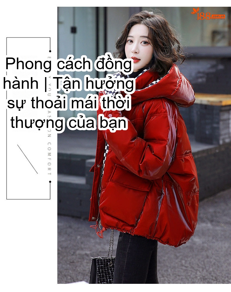 Áo Khoác Phao Nữ Da Bóng Ngắn Dáng Hàn Quốc Lông Vịt Trắng Dày Dặn Màu Xanh Lá, Đỏ, Xanh Dương... chi tiết 9