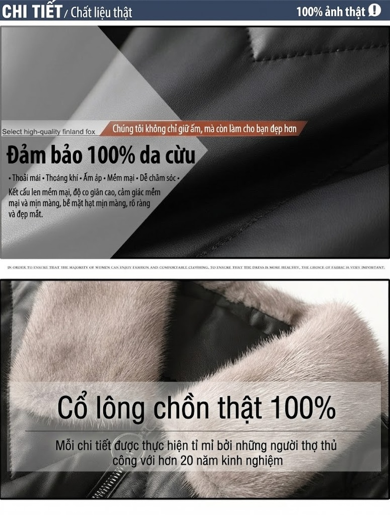 Áo Khoác Phao Nữ Da Cừu Dáng Ngắn Cổ Lông Chồn Dày Dặn Màu Đen chi tiết 4