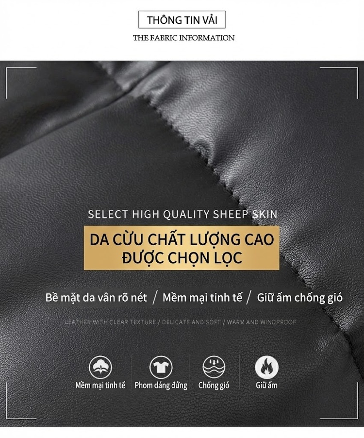 Áo Khoác Phao Nữ Da Thật Dáng Dài Vừa Lông Vũ Cổ Lông Màu Đen chi tiết 8