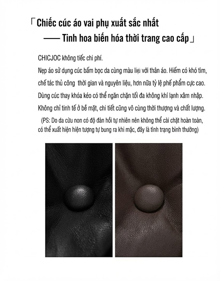 Áo Khoác Phao Nữ Da Thật Dáng Ngắn Màu Đen, Nâu chi tiết 5