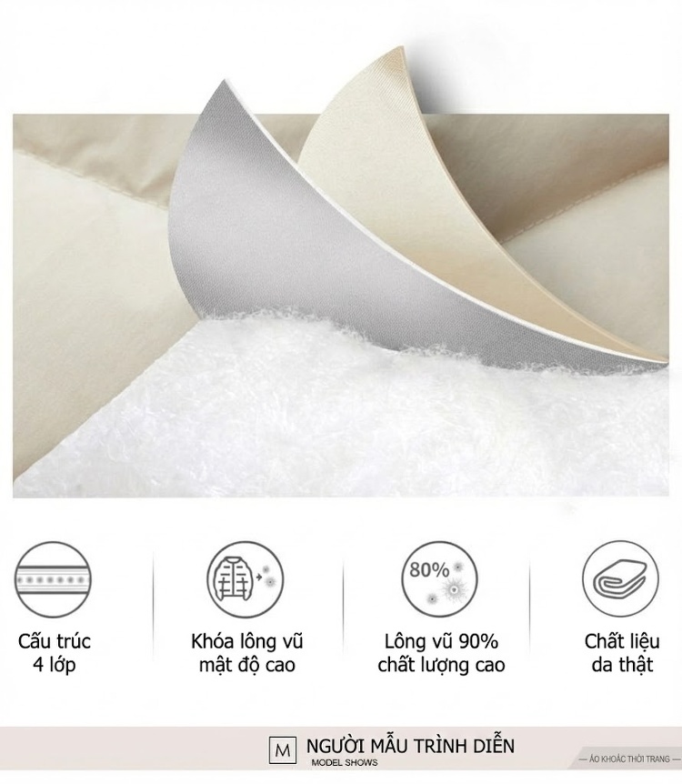 Áo Khoác Phao Nữ Da Thật Lót Lông Vũ Cổ Lông Kiểu Ngắn Màu Đen chi tiết 6