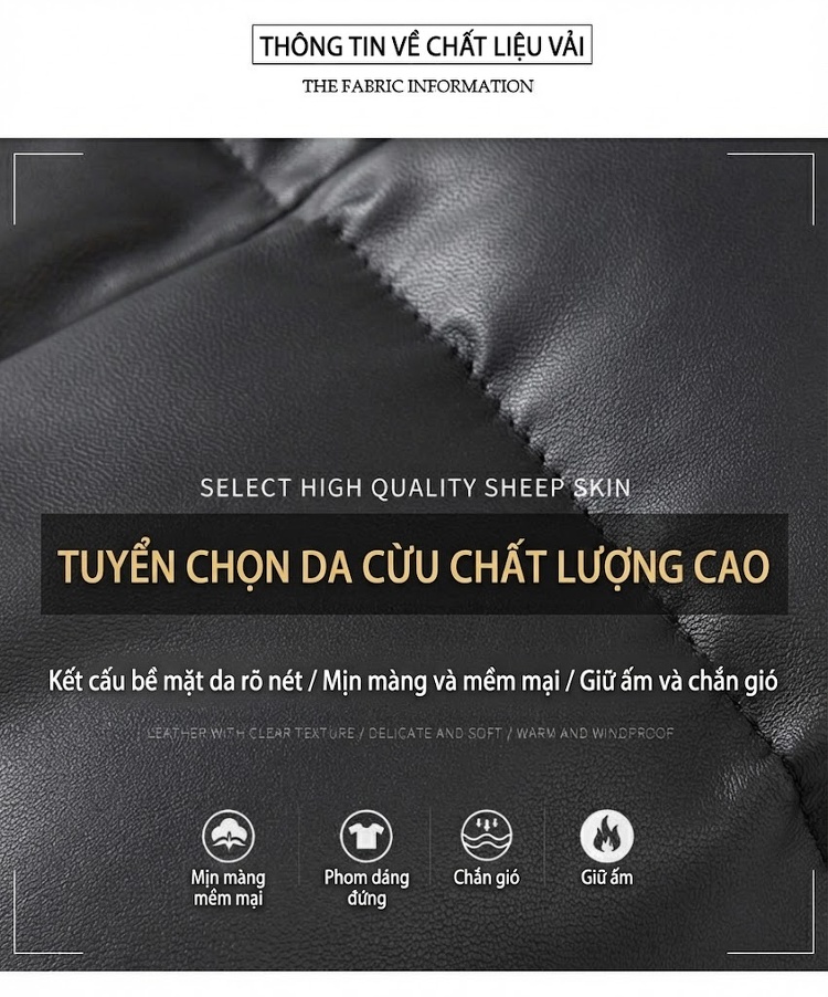 Áo Khoác Phao Nữ Da Thật Lót Lông Vũ Cổ Lông Thú Kiểu Ngắn Màu Đen chi tiết 4