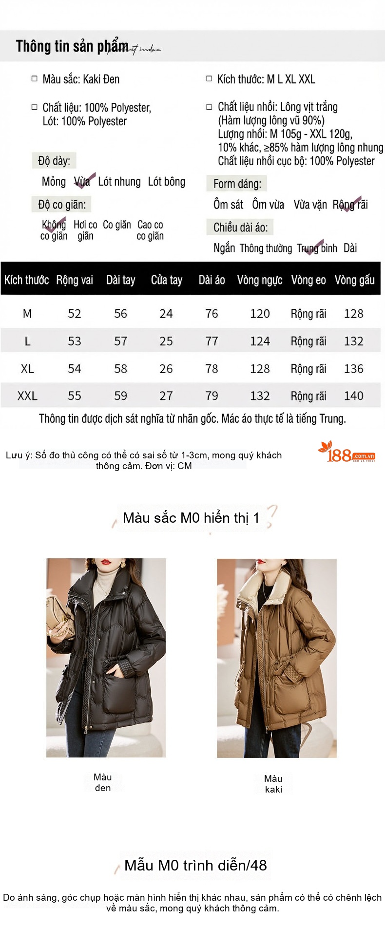 Áo Khoác Phao Nữ Dáng Dài Cổ Trụ Thiết Kế Khuy Cài Kiểu Trung Hoa Lót Lông Vũ Trắng Màu Nâu, Đen chi tiết 7
