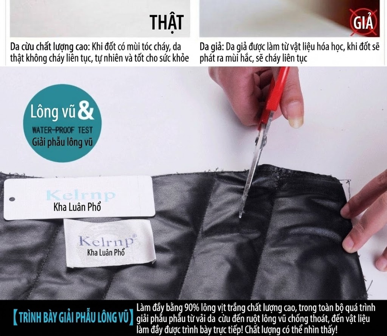 Áo Khoác Phao Nữ Dáng Dài Da Thật Cổ Lông Chồn Kiểu Dệt Màu Đen chi tiết 24