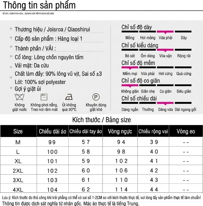 Áo Khoác Phao Nữ Dáng Dài Da Thật Cổ Lông Chồn Kiểu Dệt Màu Đen chi tiết 2