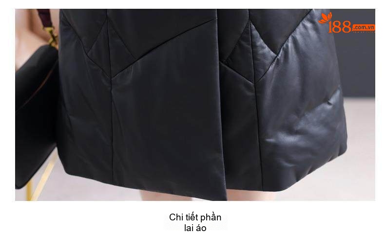Áo Khoác Phao Nữ Dáng Dài Da Thật Cổ Lông Thú Kiểu Dáng Ôm Eo Màu Đen chi tiết 15