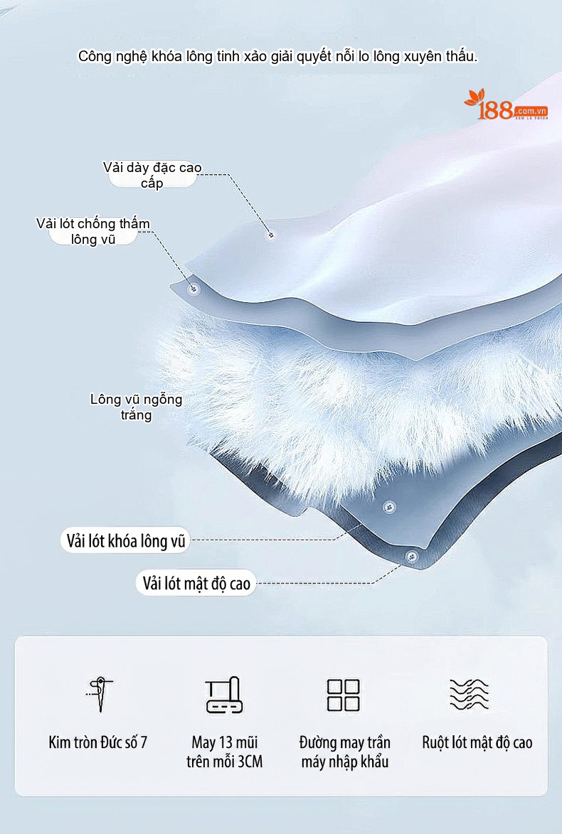Áo Khoác Phao Nữ Dáng Dài Qua Gối Lông Nhung Trắng Cổ Lông Màu Đen, Trắng, Nâu chi tiết 8
