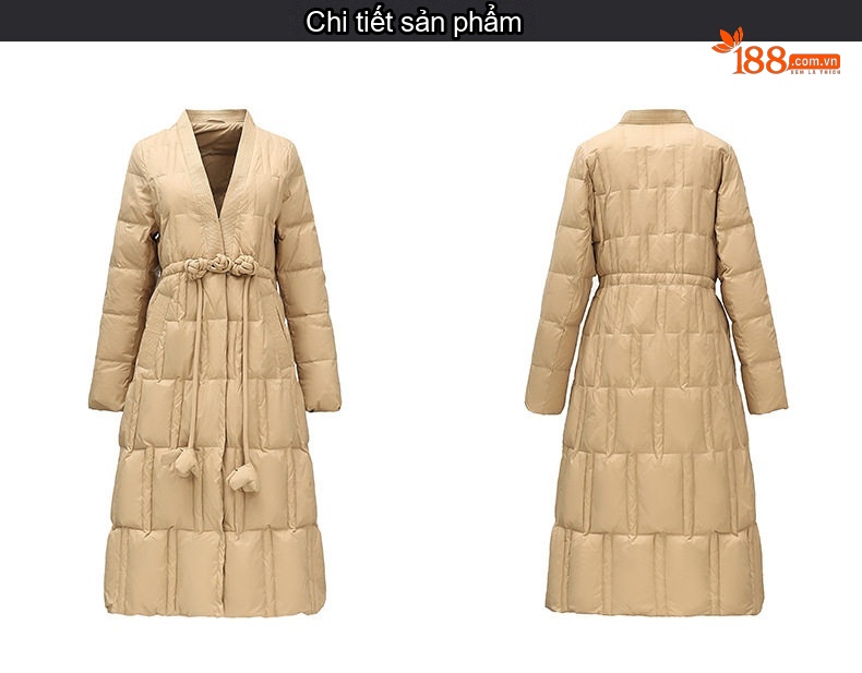 Áo Khoác Phao Nữ Dáng Dài V Cổ Thiết Kế Retro Ấm Áp Màu Đỏ, Be, Trắng, Đen... chi tiết 26
