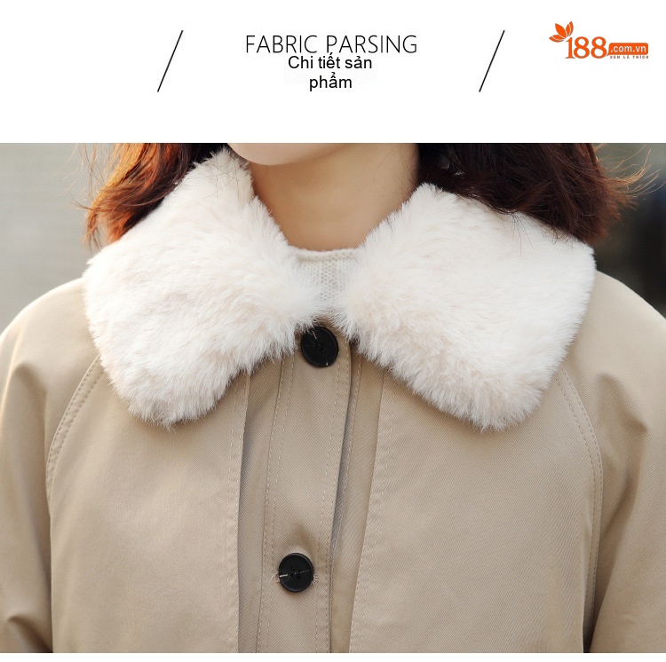 Áo Khoác Phao Nữ Dáng Dài Vừa Cotton Cổ Lông Thu Đông Hàn Quốc Màu Be chi tiết 16