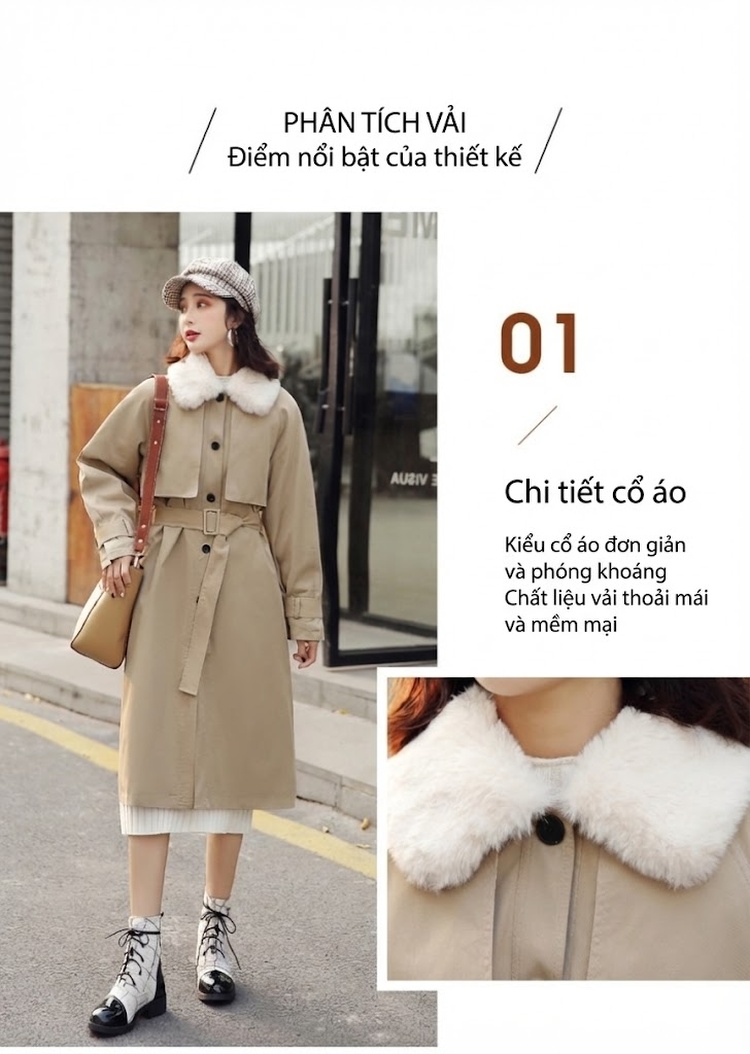 Áo Khoác Phao Nữ Dáng Dài Vừa Cotton Cổ Lông Thu Đông Hàn Quốc Màu Be chi tiết 4