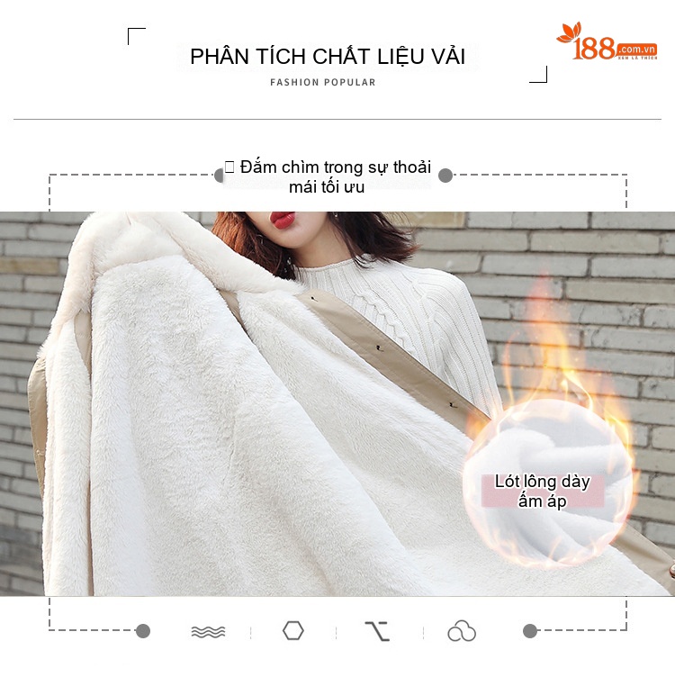 Áo Khoác Phao Nữ Dáng Dài Vừa Cotton Cổ Lông Thu Đông Hàn Quốc Màu Be chi tiết 2