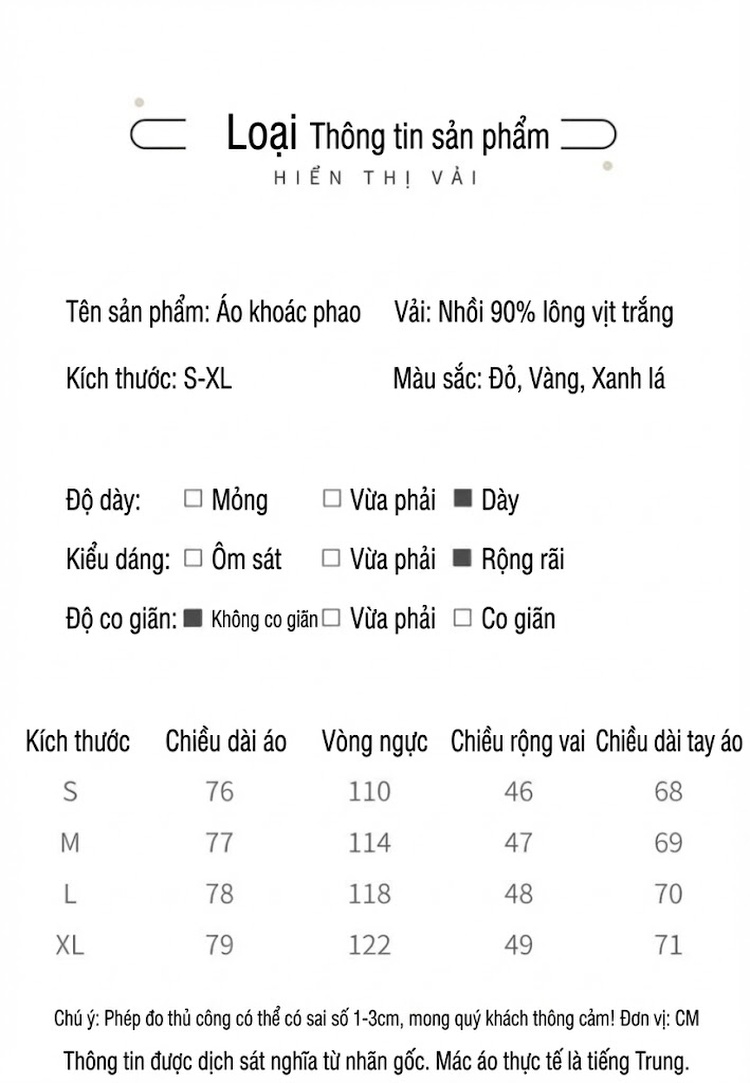 Áo Khoác Phao Nữ Dáng Dài Vừa Vải Phao Lót Lông Vũ Trắng Phong Cách Thời Trang Màu Đỏ, Vàng, Đen chi tiết 12