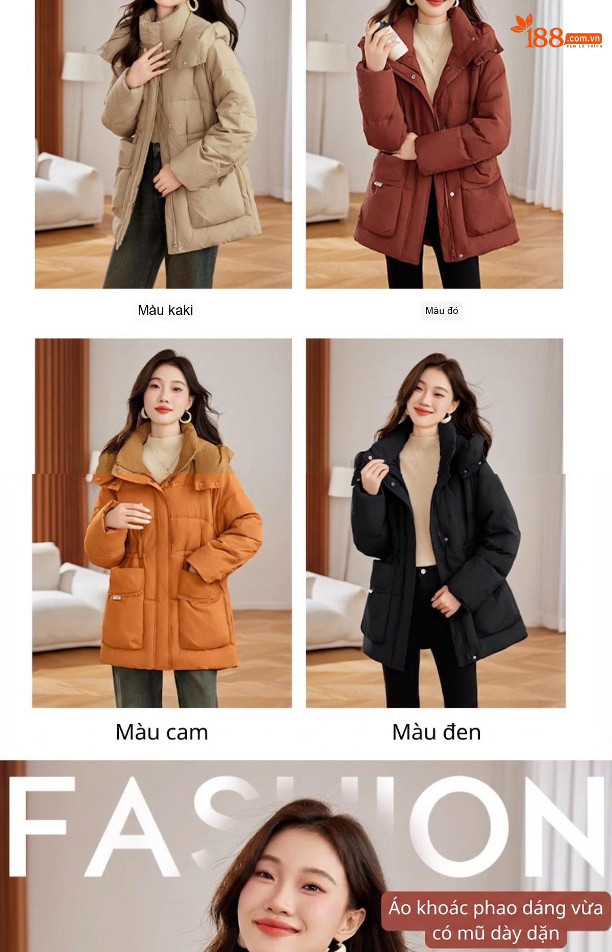 Áo Khoác Phao Nữ Dáng Dài Vừa Vặn Phong Cách Hàn Quốc Dày Dặn Giữ Ấm Màu Nâu Đất, Đen, Be, Vàng Nâu... chi tiết 3