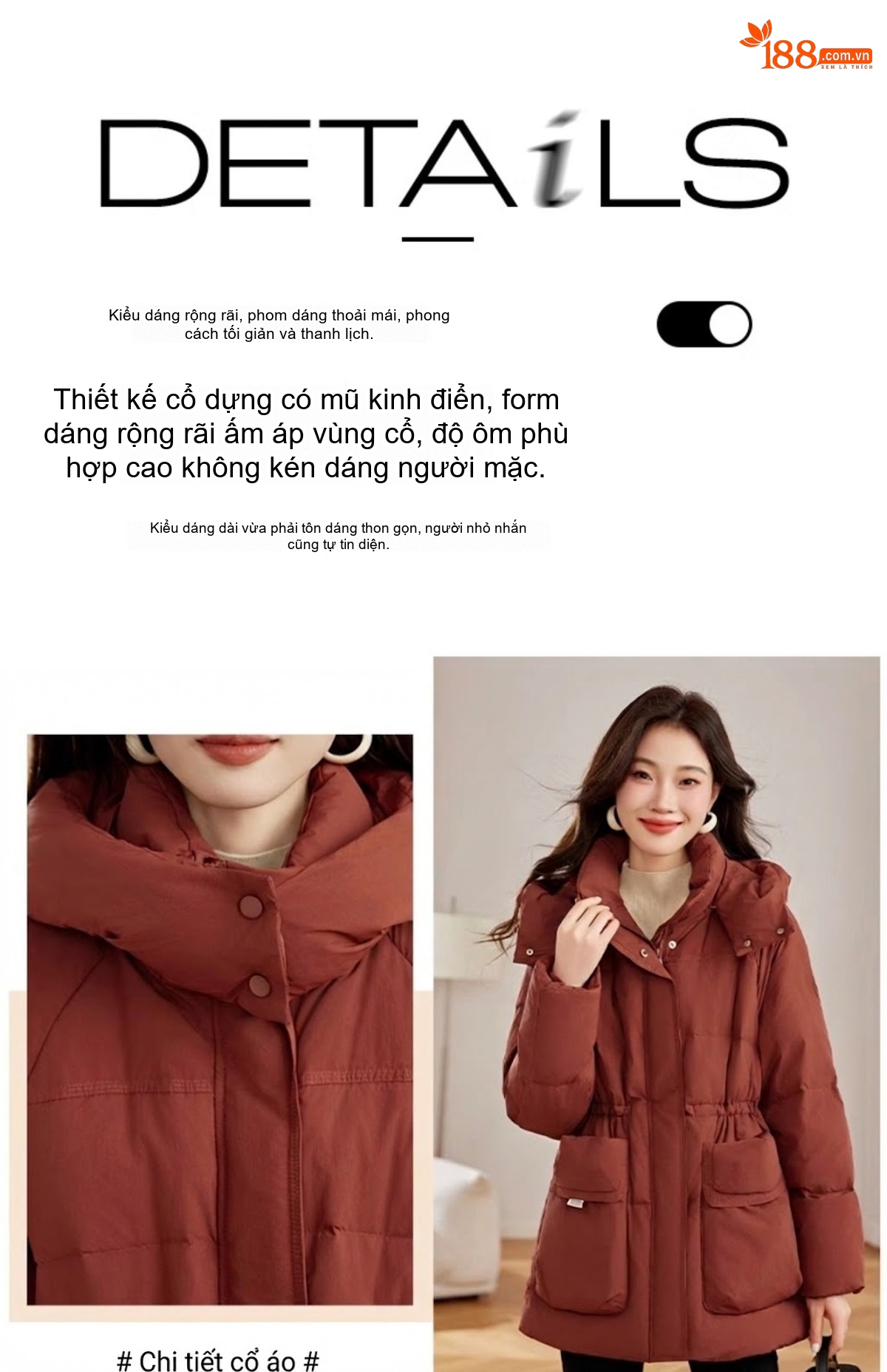 Áo Khoác Phao Nữ Dáng Dài Vừa Vặn Phong Cách Hàn Quốc Dày Dặn Giữ Ấm Màu Nâu Đất, Đen, Be, Vàng Nâu... chi tiết 12