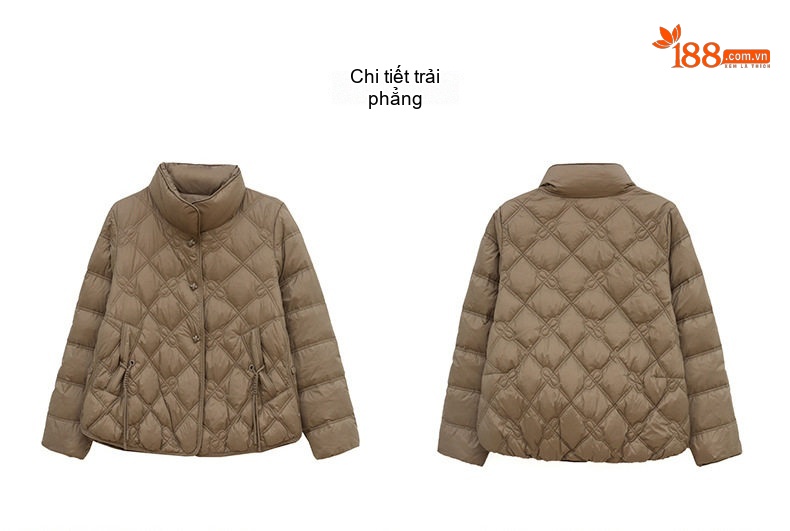 Áo Khoác Phao Nữ Dáng Ngắn Cổ Trụ Lót Lông Vũ Trắng Mỏng Nhẹ Màu Tím, Nâu, Kem chi tiết 40