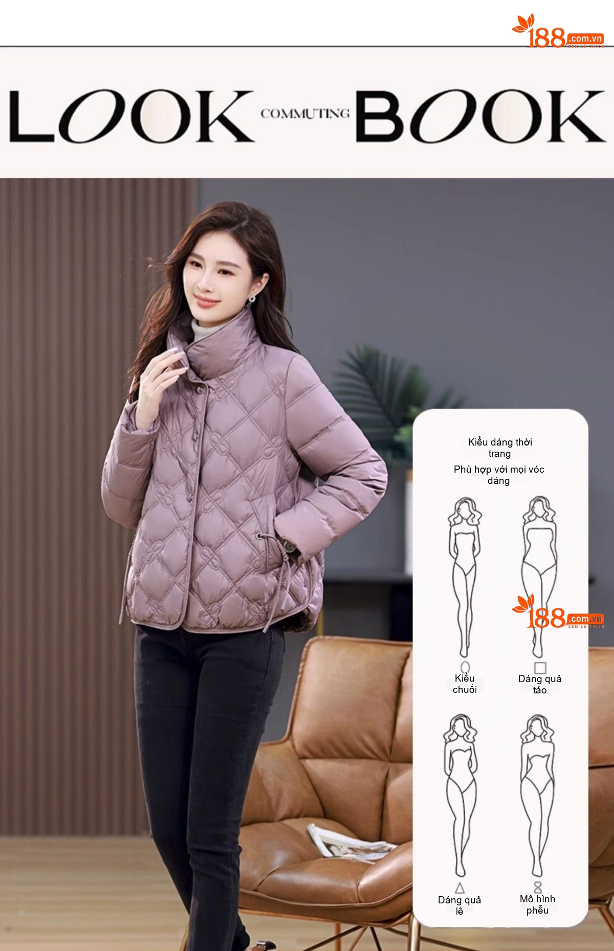 Áo Khoác Phao Nữ Dáng Ngắn Cổ Trụ Lót Lông Vũ Trắng Mỏng Nhẹ Màu Tím, Nâu, Kem chi tiết 18