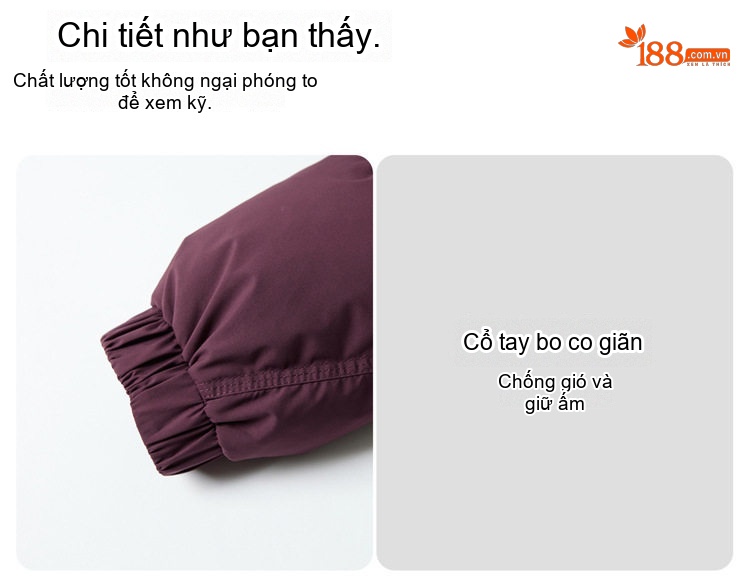 Áo Khoác Phao Nữ Dáng Ngắn Cổ Trụ Thiết Kế Túi Hộp Màu Đen, Nâu, Đỏ Rượu Vang chi tiết 18