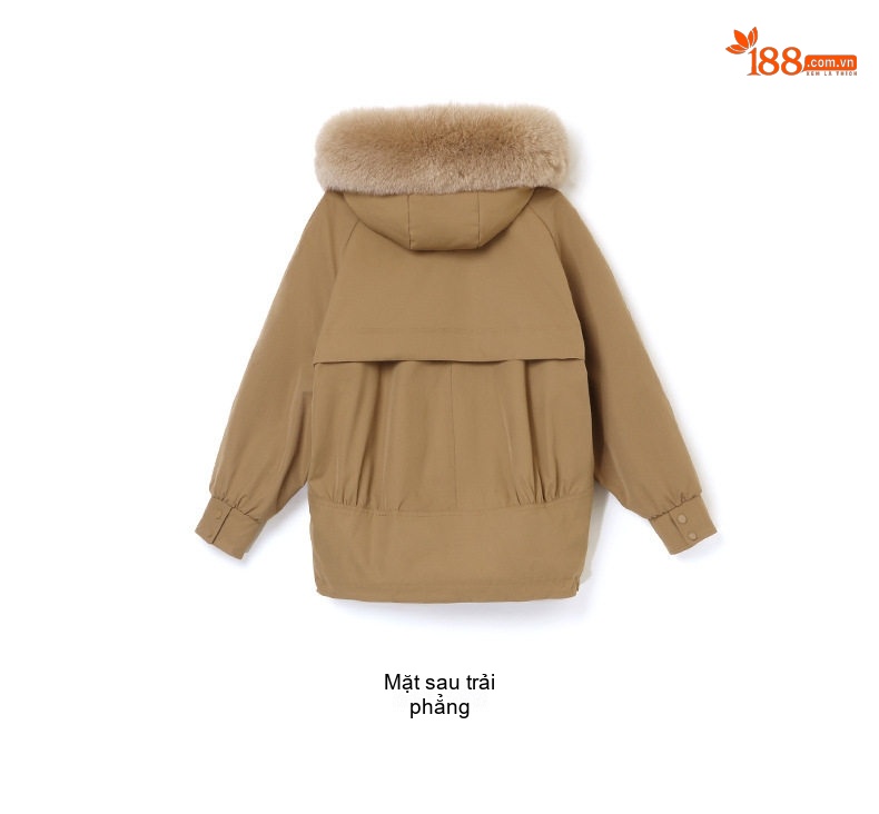 Áo Khoác Phao Nữ Dáng Ngắn Lót Lông Dày Dặn Có Mũ Trùm Màu Be chi tiết 35