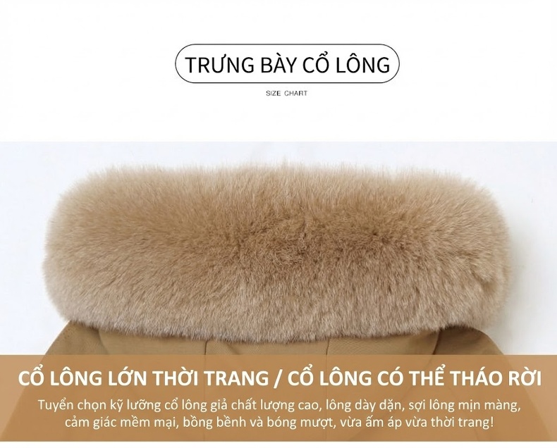 Áo Khoác Phao Nữ Dáng Ngắn Lót Lông Dày Dặn Có Mũ Trùm Màu Be chi tiết 5
