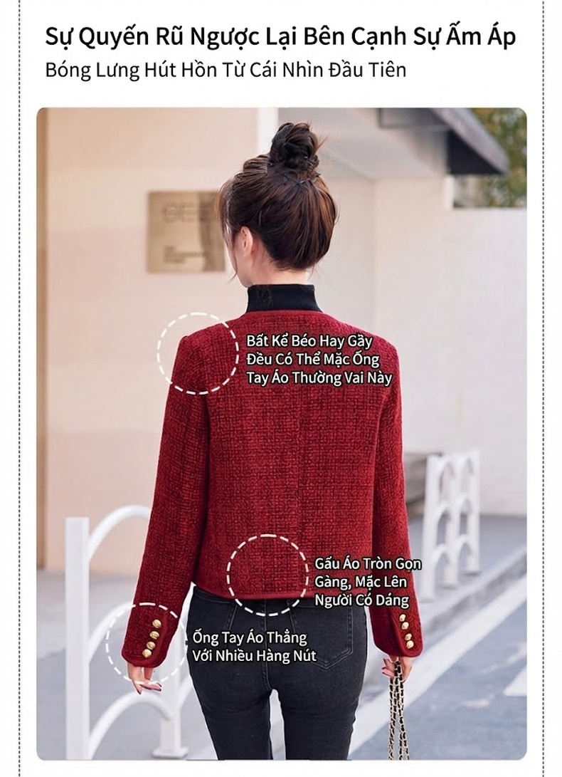Áo Khoác Phao Nữ Dáng Ngắn Phong Cách Tiểu Thư Chất Liệu Lông Nỉ Cao Cấp Màu Đỏ, Đen chi tiết 7
