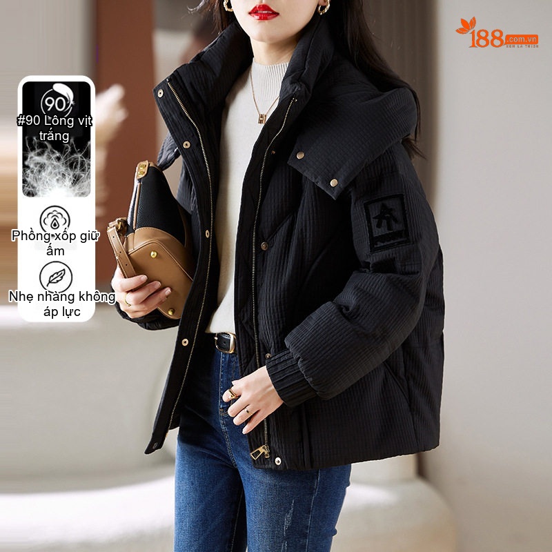Áo Khoác Phao Nữ Dáng Ngắn Phong Cách Ulzzang Thời Trang Màu Nâu, Trắng, Đen, Đỏ Rượu