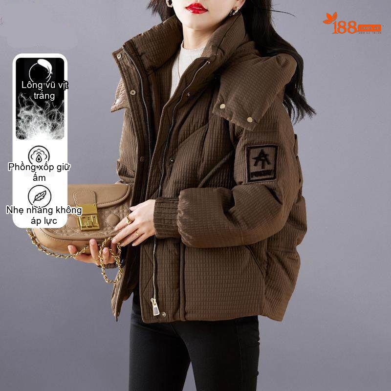 Áo Khoác Phao Nữ Dáng Ngắn Phong Cách Ulzzang Thời Trang Màu Nâu, Trắng, Đen, Đỏ Rượu
