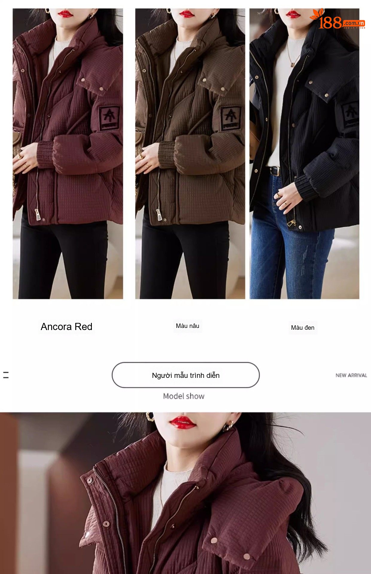 Áo Khoác Phao Nữ Dáng Ngắn Phong Cách Ulzzang Thời Trang Màu Nâu, Trắng, Đen, Đỏ Rượu chi tiết 9