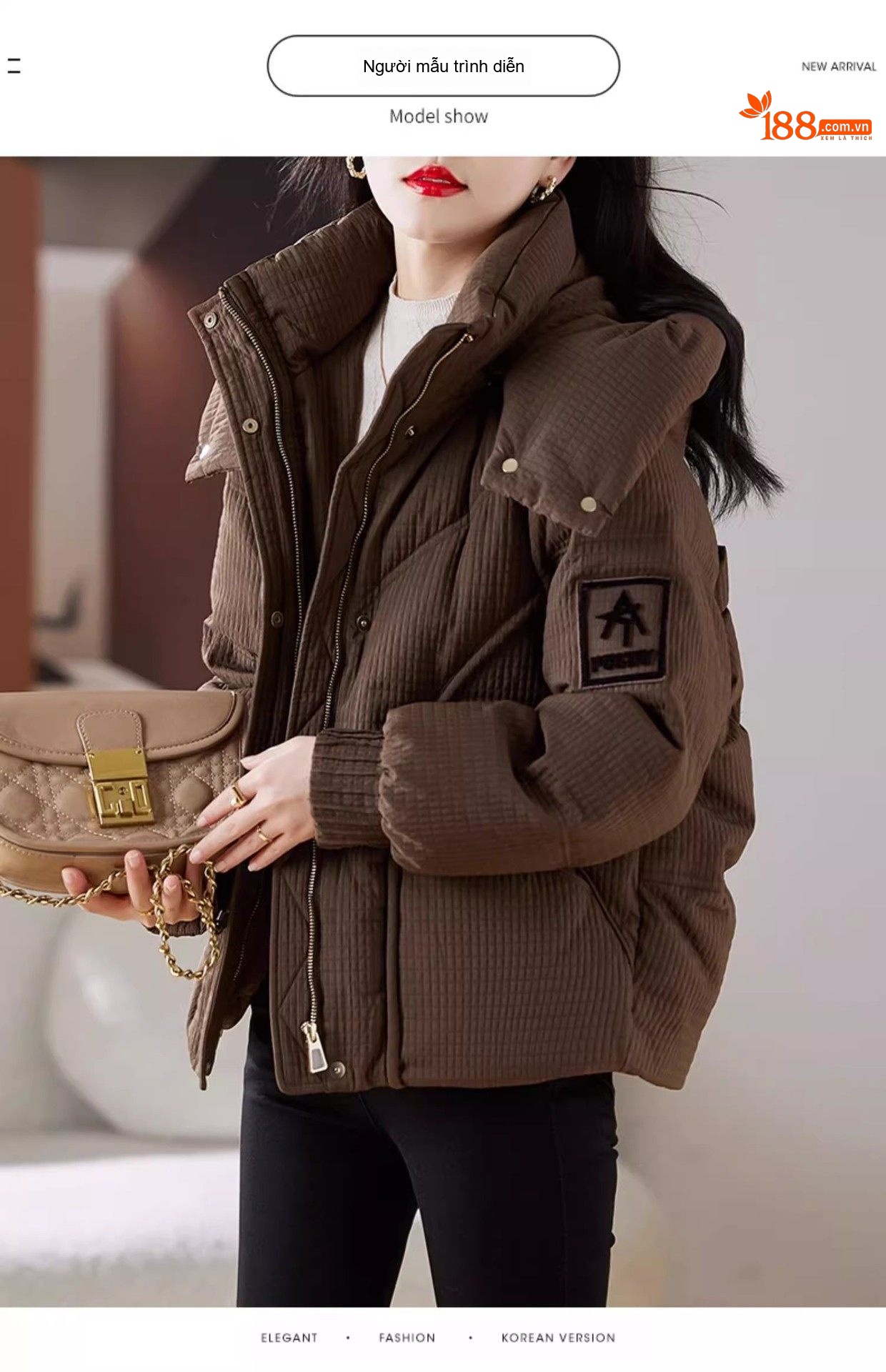 Áo Khoác Phao Nữ Dáng Ngắn Phong Cách Ulzzang Thời Trang Màu Nâu, Trắng, Đen, Đỏ Rượu chi tiết 13