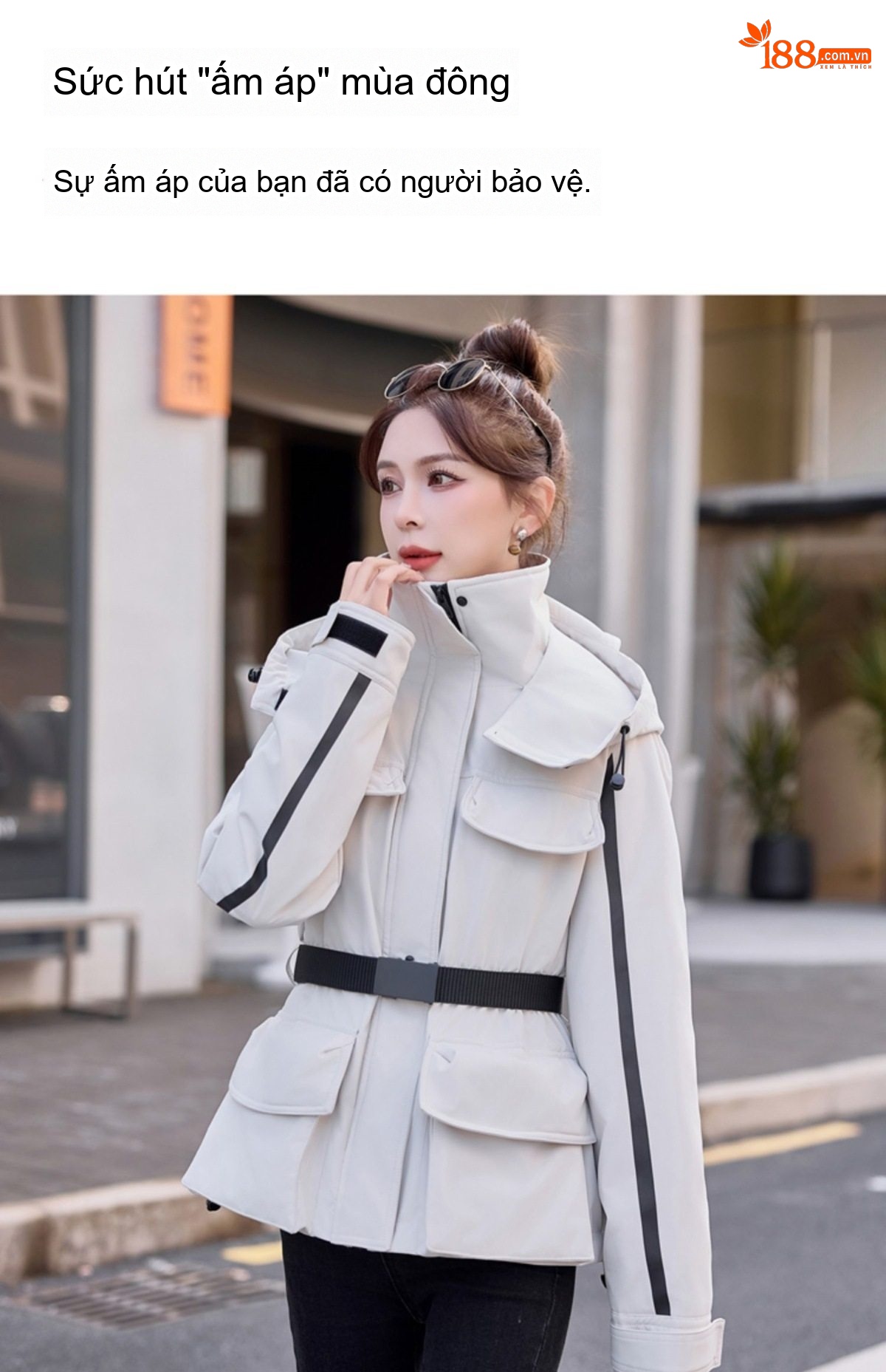 Áo Khoác Phao Nữ Dáng 工装 Thiết Kế Thắt Eo Thời Trang Giữ Ấm Màu Be, Đen chi tiết 16
