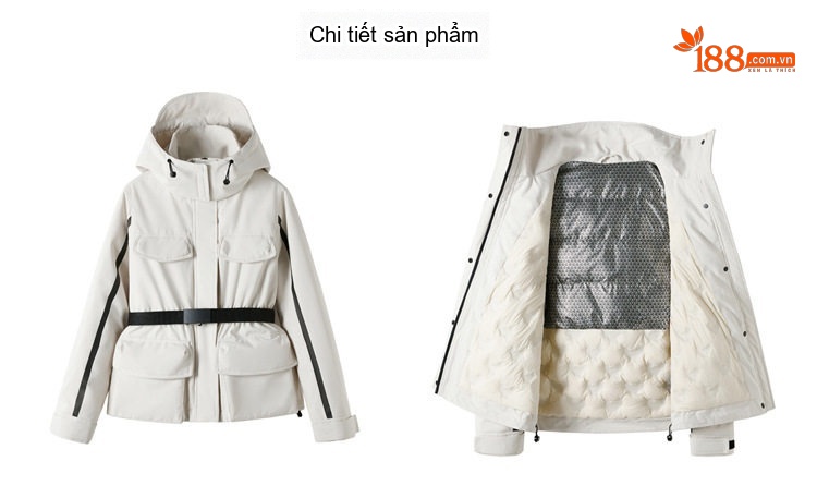 Áo Khoác Phao Nữ Dáng 工装 Thiết Kế Thắt Eo Thời Trang Giữ Ấm Màu Be, Đen chi tiết 42