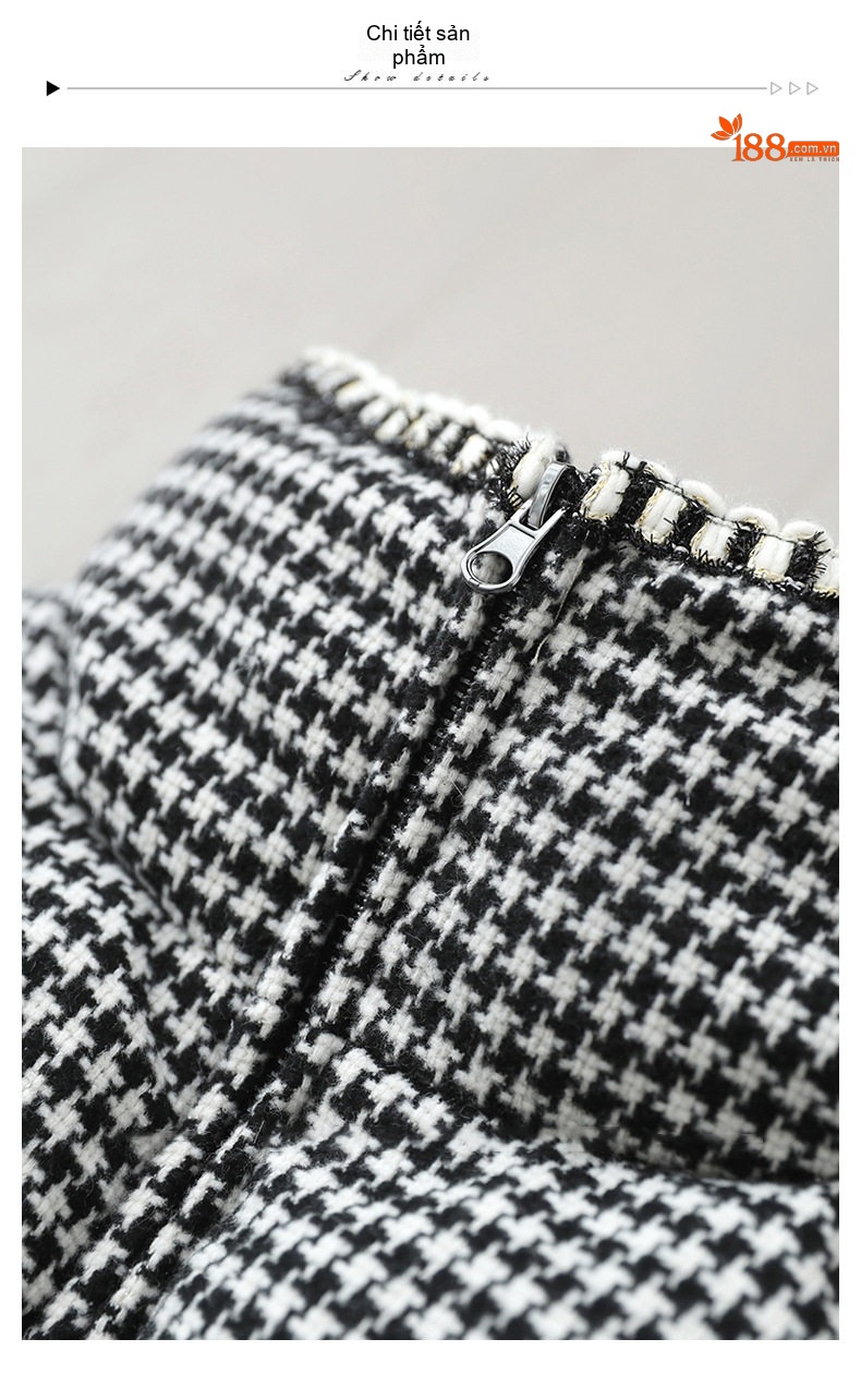 Áo Khoác Phao Nữ Họa Tiết Houndstooth Ngắn Tay Lỡ Phong Cách Hàn Quốc chi tiết 17