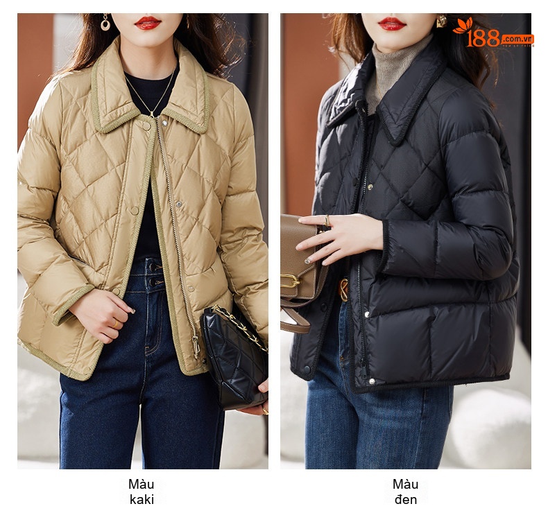 Áo Khoác Phao Nữ Lông Vũ Ngắn Dáng Nhỏ Gọn Thời Trang Màu Đen chi tiết 3