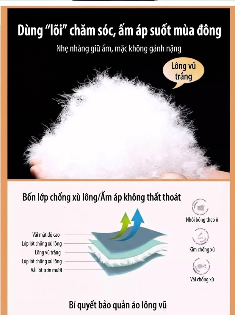 Áo Khoác Phao Nữ Lông Vũ Trắng Dáng Ngắn Có Mũ Trùm Đầu Màu Nâu chi tiết 12
