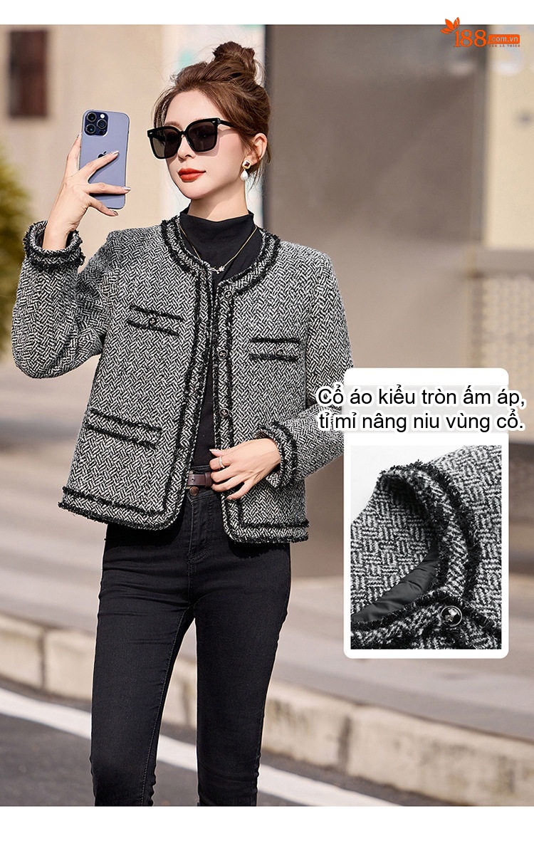Áo Khoác Phao Nữ Lông Vũ Trắng Dáng Ngắn Phong Cách Tiểu Thư Thanh Lịch Màu Xám, Tím chi tiết 11
