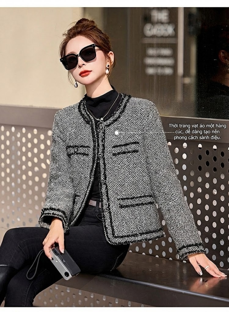 Áo Khoác Phao Nữ Lông Vũ Trắng Dáng Ngắn Phong Cách Tiểu Thư Thanh Lịch Màu Xám, Tím chi tiết 12
