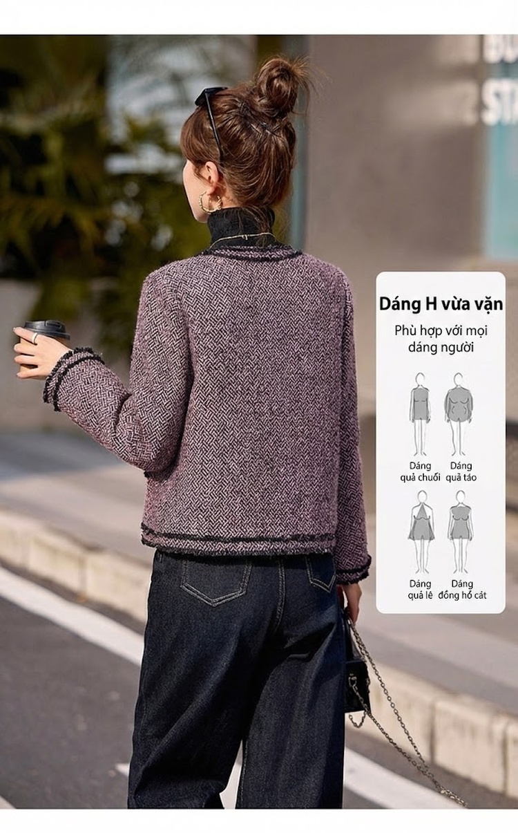 Áo Khoác Phao Nữ Lông Vũ Trắng Dáng Ngắn Phong Cách Tiểu Thư Thanh Lịch Màu Xám, Tím chi tiết 14