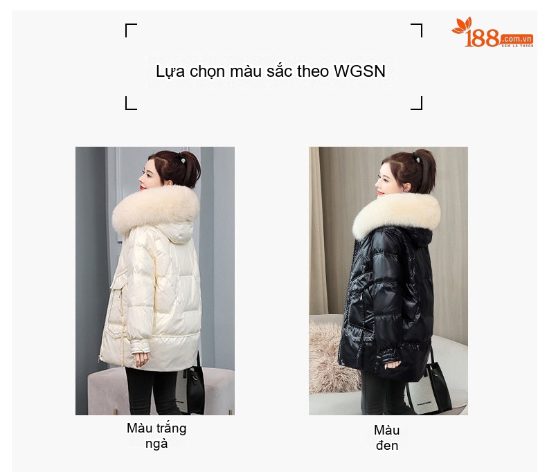 Áo Khoác Phao Nữ Lót Cotton Dáng Dài Vừa Vặn Mũ Lông Màu Đen, Trắng chi tiết 4