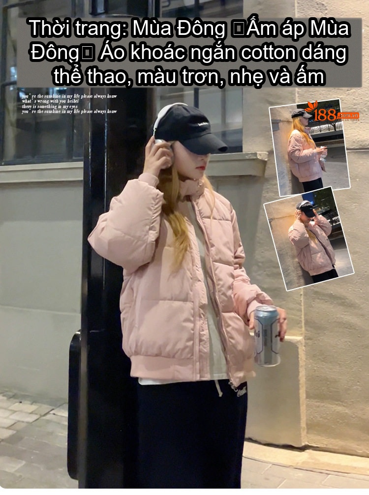Áo Khoác Phao Nữ/Nam Dáng Ngắn Tay Dài Phong Cách Đường Phố Màu Đen, Trắng, Hồng, Xám chi tiết 2